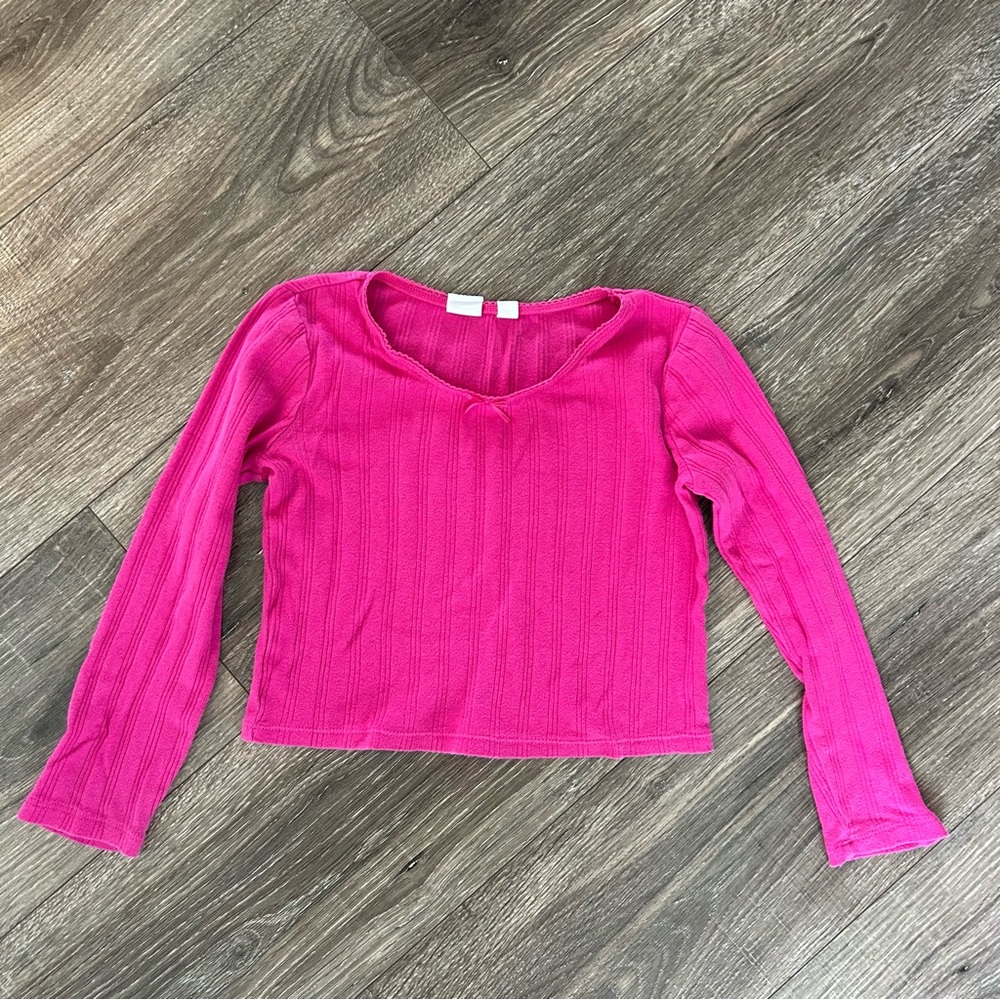 Gap kids size small girls long sleeve hot pink pointelle shirt